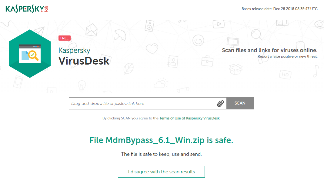 iActivate Save MDM bypass Software checked by Kaspersky